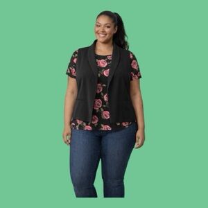 Torrid Black Vest with Pink Floral Top